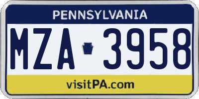 PA license plate MZA3958