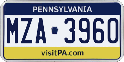 PA license plate MZA3960