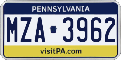 PA license plate MZA3962