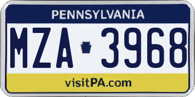 PA license plate MZA3968
