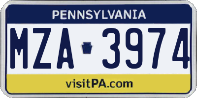 PA license plate MZA3974