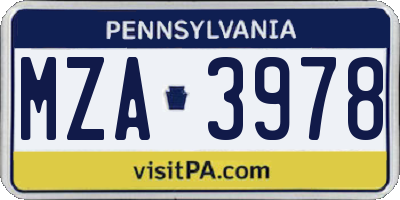 PA license plate MZA3978