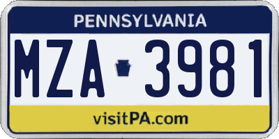 PA license plate MZA3981