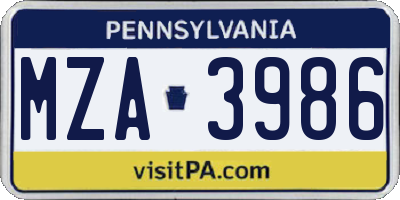 PA license plate MZA3986