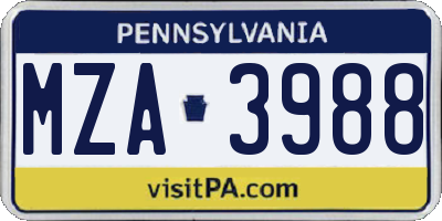 PA license plate MZA3988