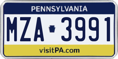 PA license plate MZA3991