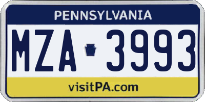 PA license plate MZA3993
