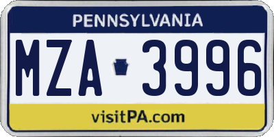 PA license plate MZA3996