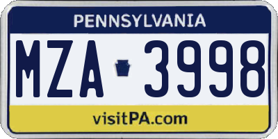 PA license plate MZA3998