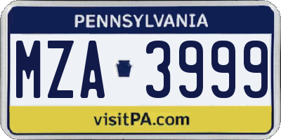 PA license plate MZA3999