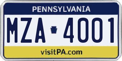 PA license plate MZA4001