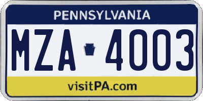 PA license plate MZA4003