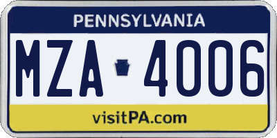 PA license plate MZA4006