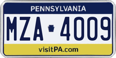 PA license plate MZA4009