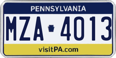 PA license plate MZA4013