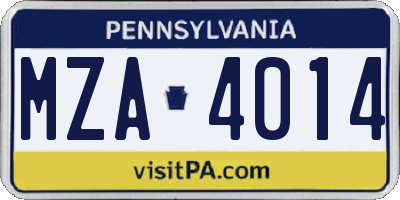 PA license plate MZA4014