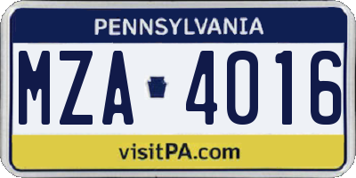PA license plate MZA4016