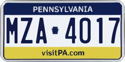 PA license plate MZA4017