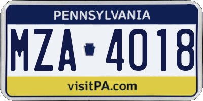 PA license plate MZA4018