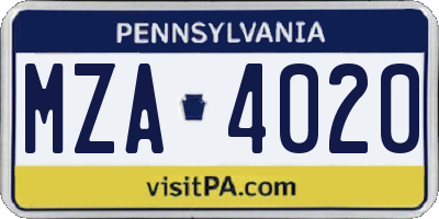 PA license plate MZA4020