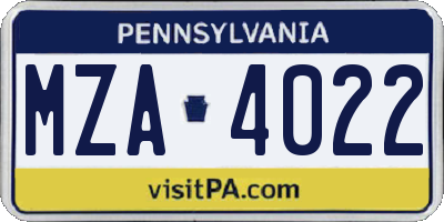 PA license plate MZA4022