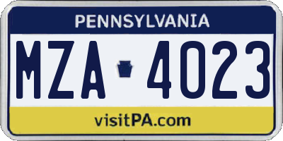 PA license plate MZA4023