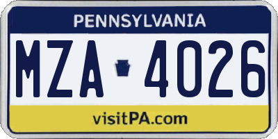 PA license plate MZA4026