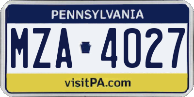 PA license plate MZA4027