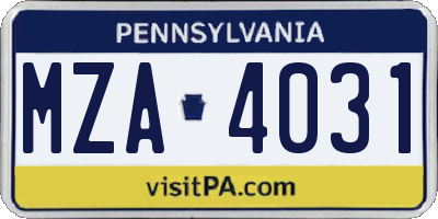 PA license plate MZA4031