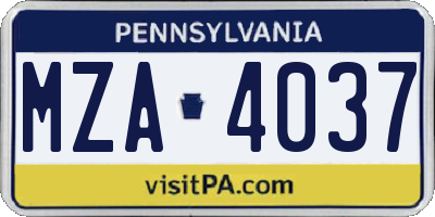PA license plate MZA4037