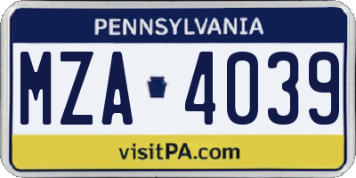 PA license plate MZA4039