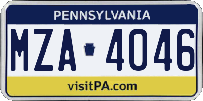PA license plate MZA4046