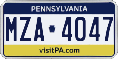 PA license plate MZA4047
