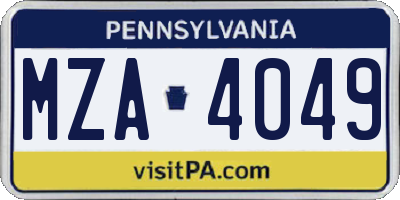 PA license plate MZA4049