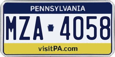 PA license plate MZA4058