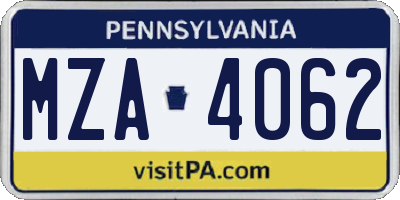 PA license plate MZA4062