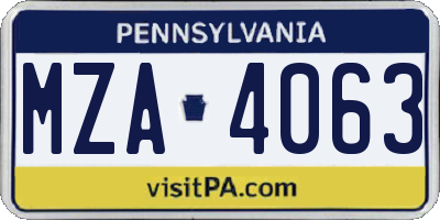 PA license plate MZA4063