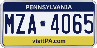 PA license plate MZA4065