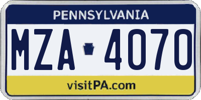 PA license plate MZA4070