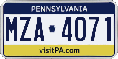 PA license plate MZA4071