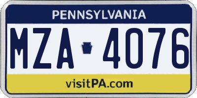 PA license plate MZA4076