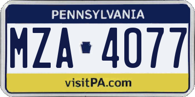 PA license plate MZA4077