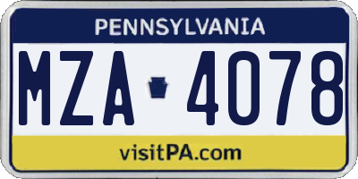 PA license plate MZA4078
