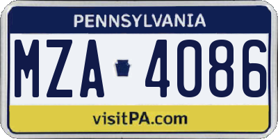PA license plate MZA4086