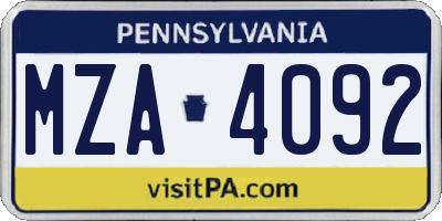PA license plate MZA4092