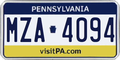 PA license plate MZA4094