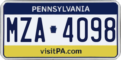 PA license plate MZA4098