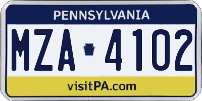 PA license plate MZA4102