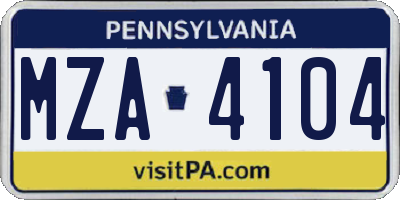 PA license plate MZA4104