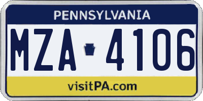 PA license plate MZA4106